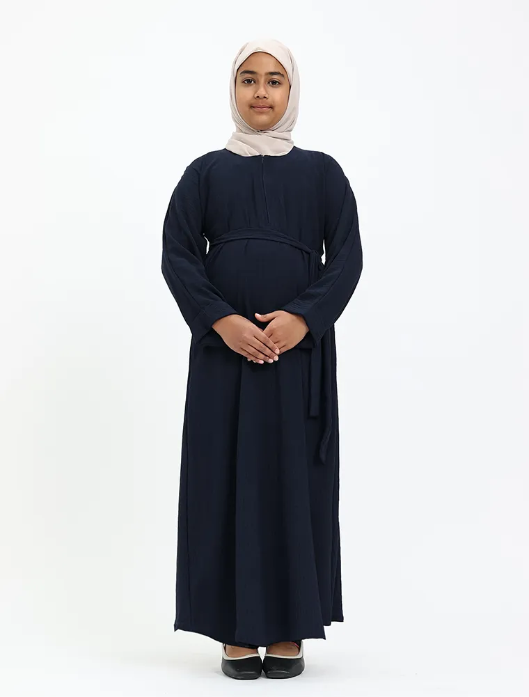 Navy Linen Feel Basic Girls Abaya